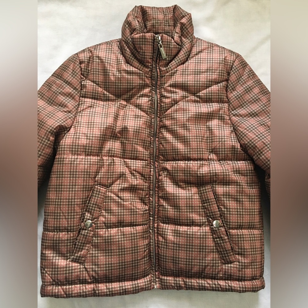 child’s medium size puffer jacket winter coat brown/rust colored
